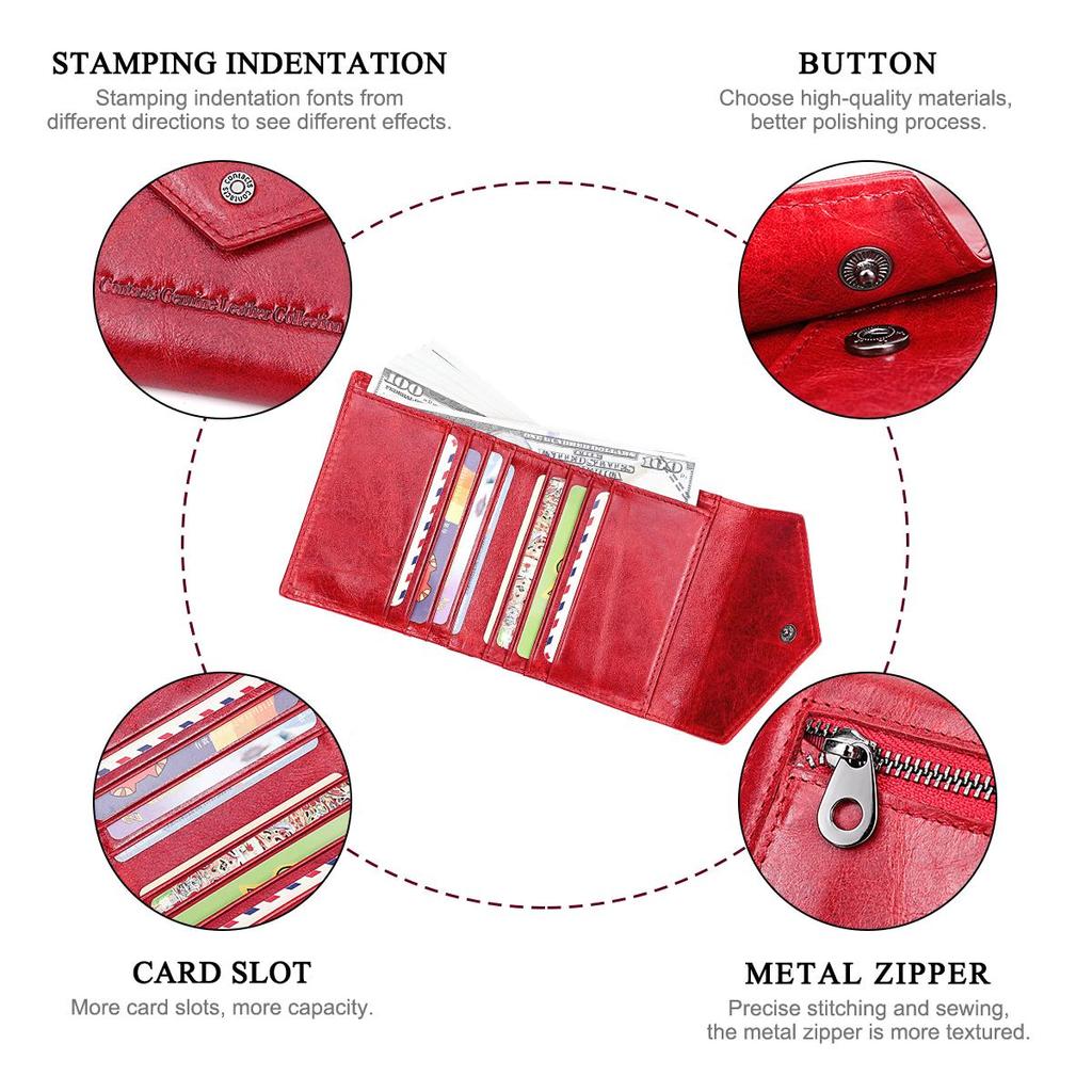 Женский кошелек из натуральной кожи CONTACT'S, короткий дизайнерский женский кошелек на молнии с держателем для карт, женская сумка для денег, карман для монет