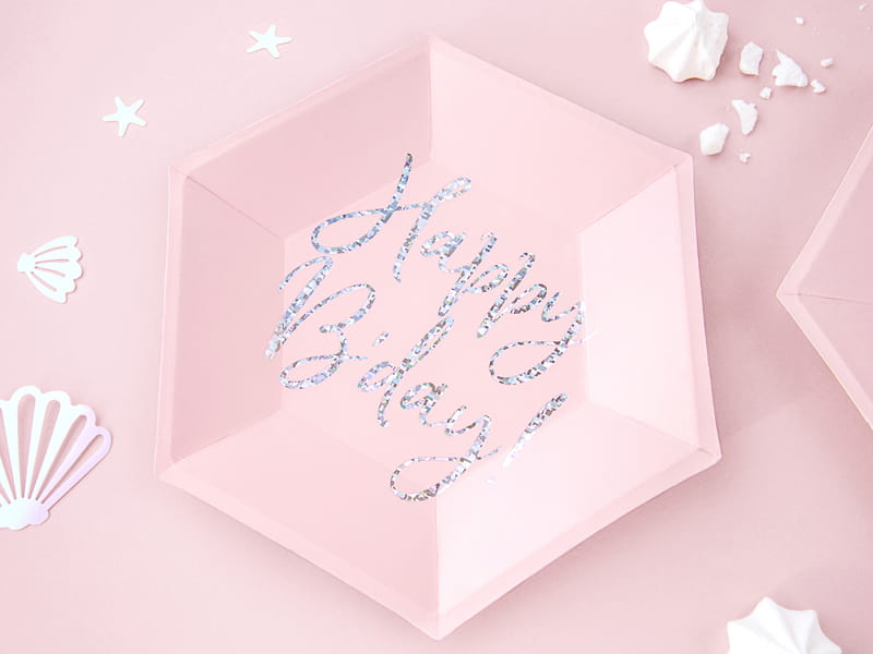 Partydeco Talerzyki Happy Bday Pudrowy Róż 20Cm / 6 Szt