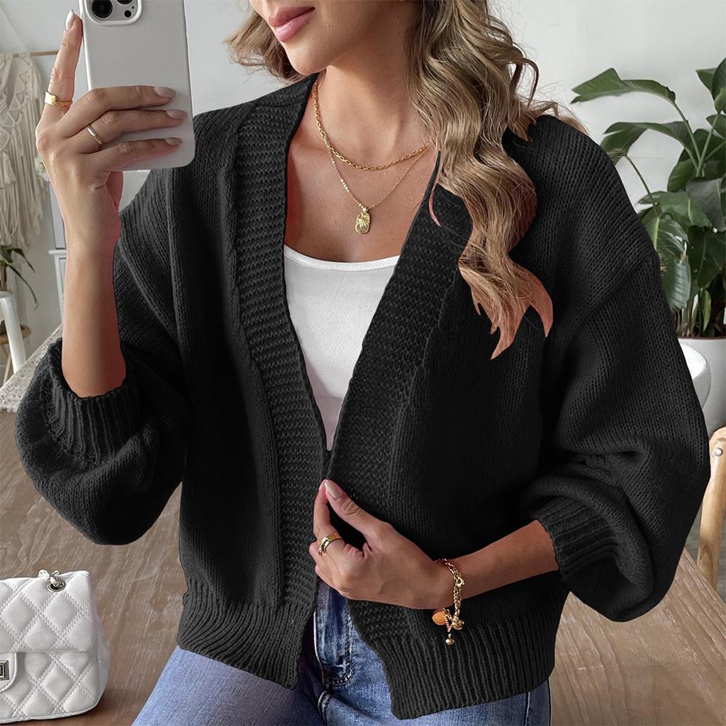 Women's Solid Color Knitted Sweater With Sleeves,casual Sweater Jacket