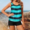 2 шт./компл. Женский комплект танкини, топ без рукавов с U-образным вырезом, в полоску, с боковой кулиской, для плавания