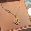 Luxury Lotus Pendant Necklace For Women Gold Plated Zircon Ruby Collarbone Chain Elegant Fashion Jewelry