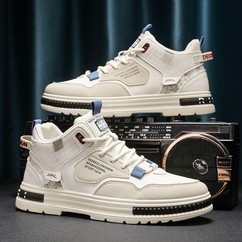 Spring Men's Shoes New Breathable High-top Shoes Men's Trend Versatile Little White Shoes Platform Sports Casual Board Shoes Trendy Shoes