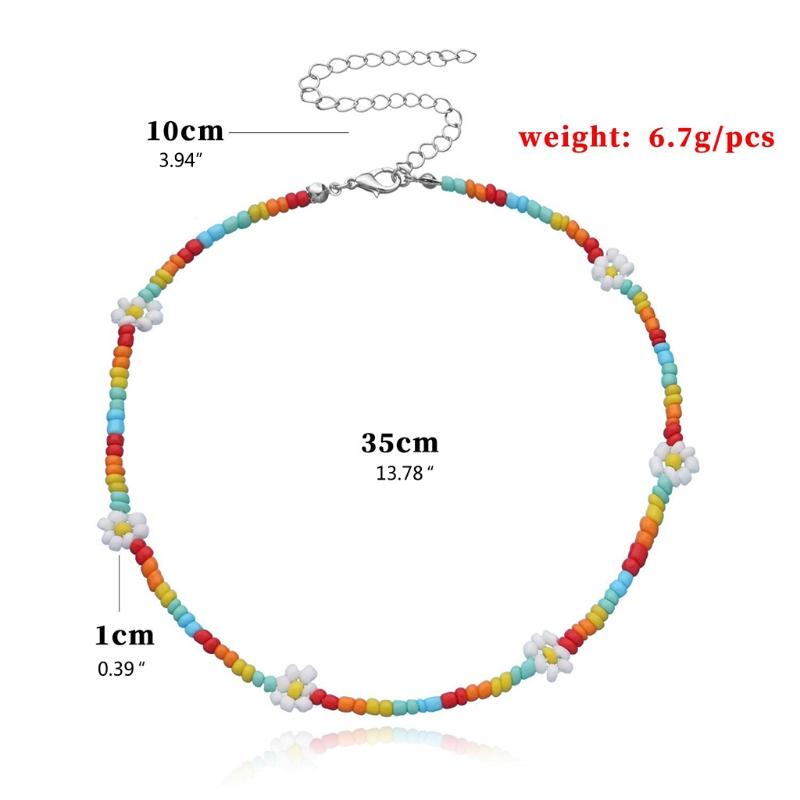 Яркий Чокер-Ожерелье с Цветами Маргаритки из Бусин, Регулируемая Цепочка на Ключицу для Женщин и Девочек, Милые Ручной Работы Бохо Украшения