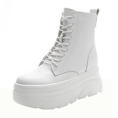 Мода 2025 Женские белые ботильоны Увеличивающие рост Толстая подошва Зимняя уличная обувь для отдыха для девочек Весенне-осенние мотоциклетные ботильоны