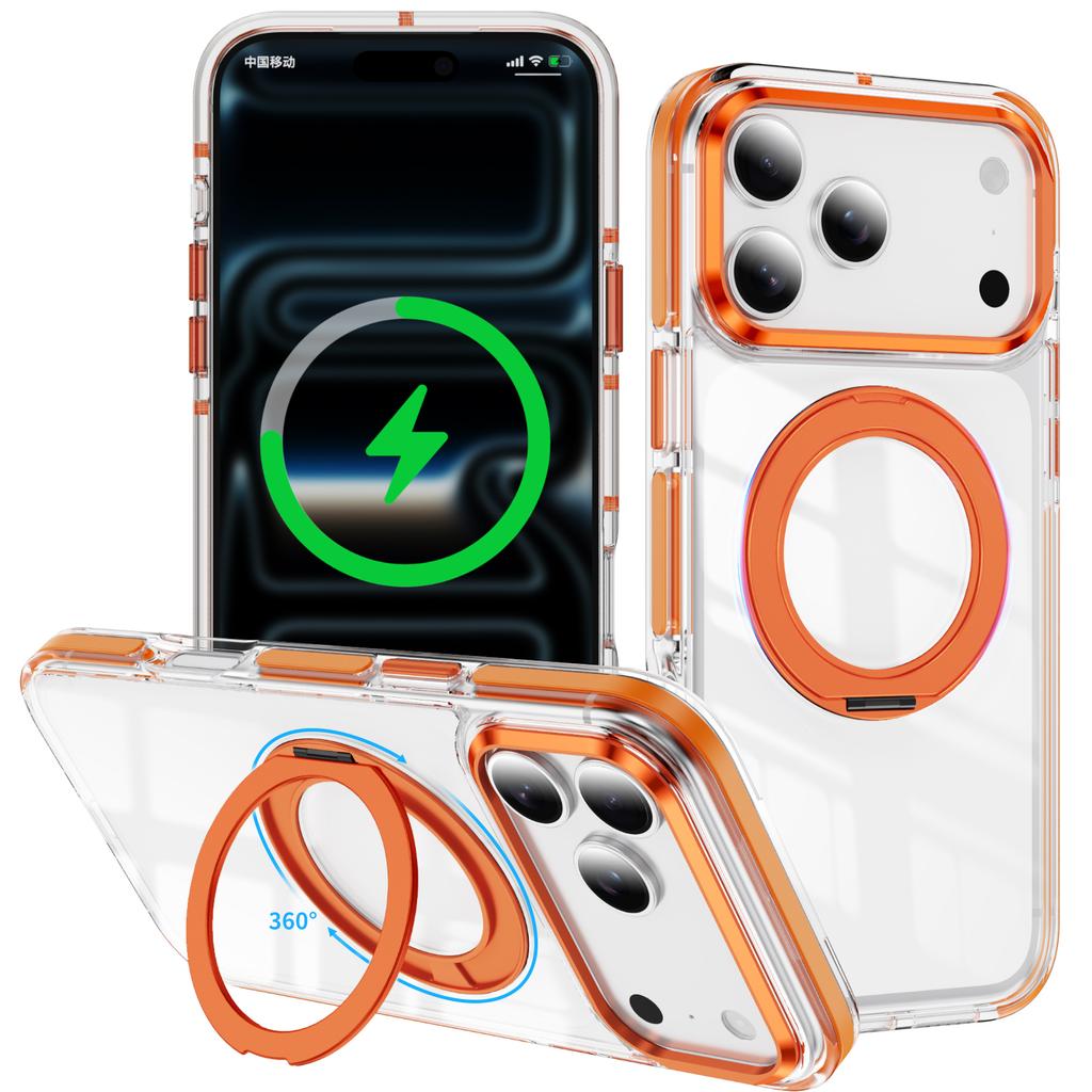 For iPhone 17 Pro Max Case Compatible with MagSafe Rotating Kickstand Shockproof TPU PC Acrylic Clear Phone Back Cover