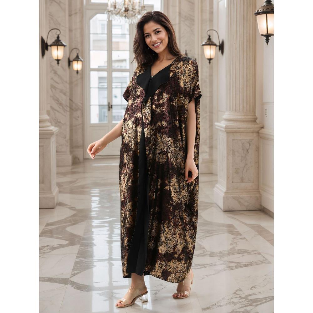 Бронзовая пляжная блуза с леопардовым принтом, лацканы, турецкий халат, роскошный дубайский халат, элегантный кафтан
