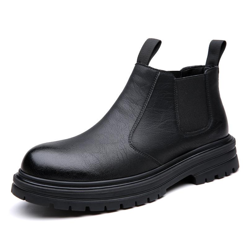 Chelsea Boots Men'S Cigarette British Style High Top Leather Men'S Boots Season Fleece Warm Martin Boots Men'S
