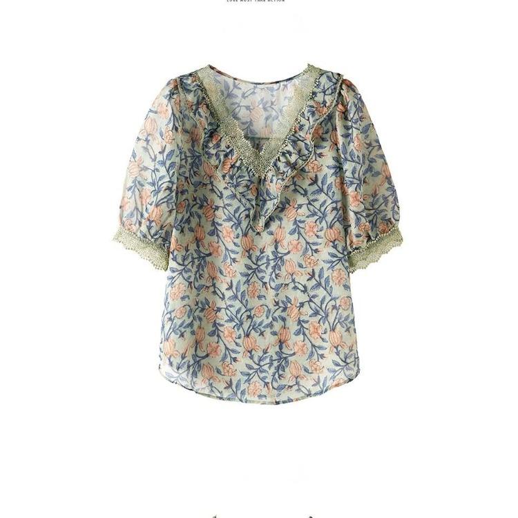 Женская шифоновая рубашка с цветочным принтом, летний красивый и стильный топ с короткими рукавами для мам