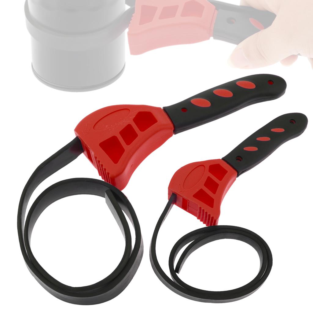 2PCS Adjustable Rubber Strap Wrench Fit for Oil Filter Element, Pipeline, Can Opener, 8 Inch and 6 Inch Handle Lengths Rubber Strap Wrench