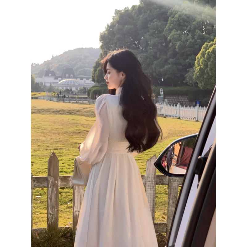 2025 Spring Turtleneck White Midi Dress Women Long Sleeve French Elegant One Piece Dress Korean Fashion Y2k Clothing Design