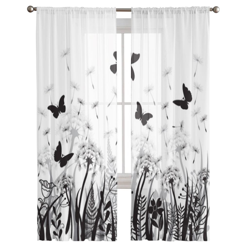 Цветочные бабочки прозрачные шторы для гостиной спальни тюлевые шторы кухонные оконные украшения панельные шторы