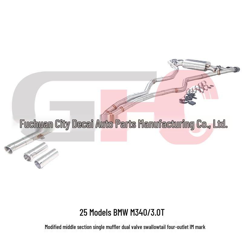 Compatible with 2020 BMW M340i G20 3.0T: GFC Center & Rear Section Twin-Valve Quad Exhaust System
