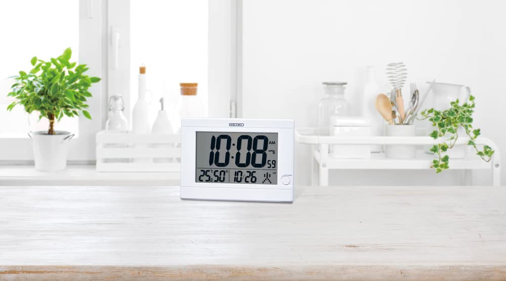 Seiko Clock Digital Table 150 x 210 x 22 SQ447W Radio-Controlled Clock, White, mm,