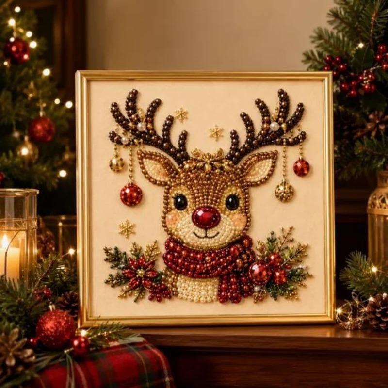 Christmas Pearl Diamond Painting Art Set With Frame DIY Pearl Beads Craft Kit For Adults Beginner Home Decor Wall Art Party Gift