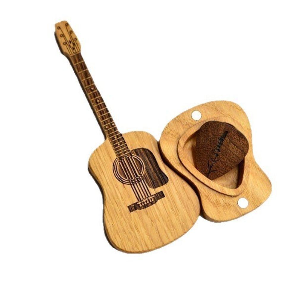 Wooden Material Guitar Pick Box Guitar Shape Guitar Pick Case  Musician Storage