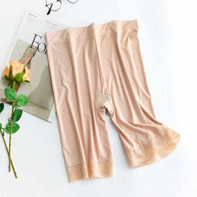 Защитные шорты, женские шорты больших размеров, летние бесшовные шорты из ледяного шелка с высокой талией, сексуальные кружевные не натирающие нижние юбки, боксеры женские