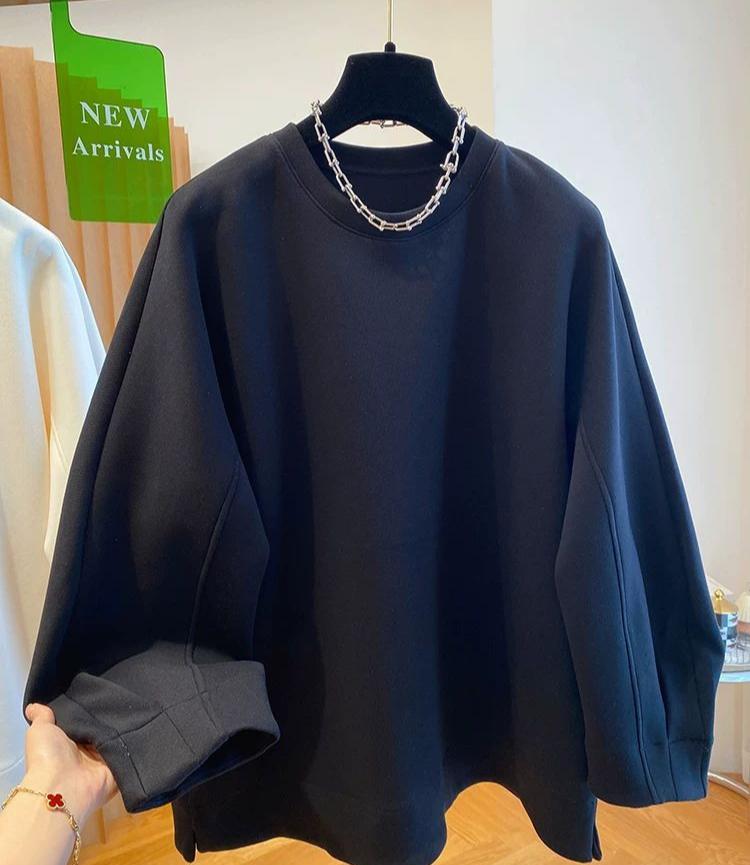 Женский свитшот большого размера с круглым вырезом и длинными рукавами, весенне-осенний, свободный, в стиле кэжуал, худи оверсайз, топ, черный, белый, пуловер