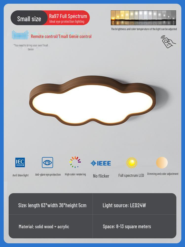 Nordic Style Walnut Solid Wood Ceiling Lamp for Living Room, Bedroom, Study - Eye Protection, Antique Finish