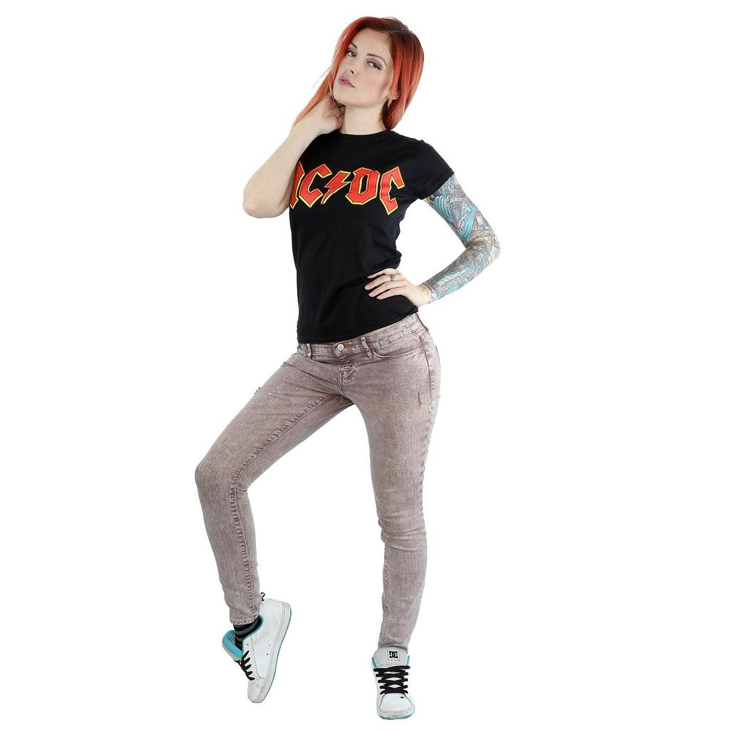 AC/DC Женская/дамская красная хлопковая футболка с логотипом