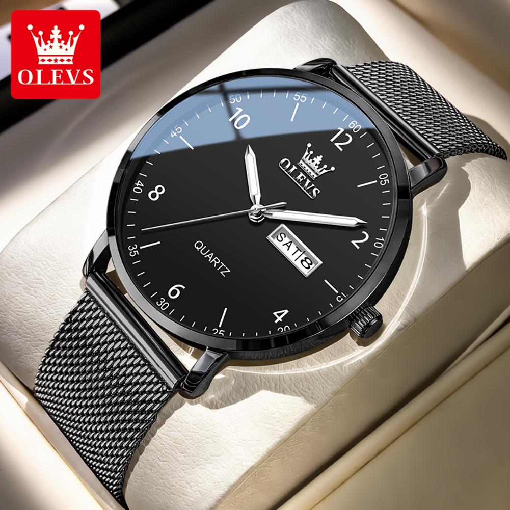 OLEVS 2996 Man Watch Fashion Casual Original Ultra Thin Quartz Wristwatches Waterproof Luminous Week Date Watches For Men New In