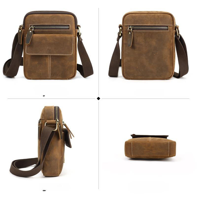 Genuine Leather Men's Shoulder Bag Premium Crazy Horse Leather Vintage Men's Outdoor Shoulder Straddle Bag