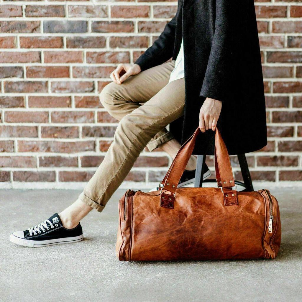 Мужской винтажный кожаный вещевой коричневый дорожный чемодан для выходных на ночь дорожная сумка