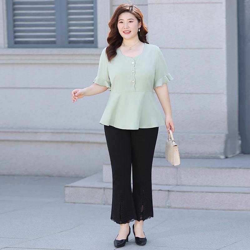 Весенние и летние женские шифоновые рубашки Рубашки с короткими рукавами Рукава три четверти Модный драпированный топ