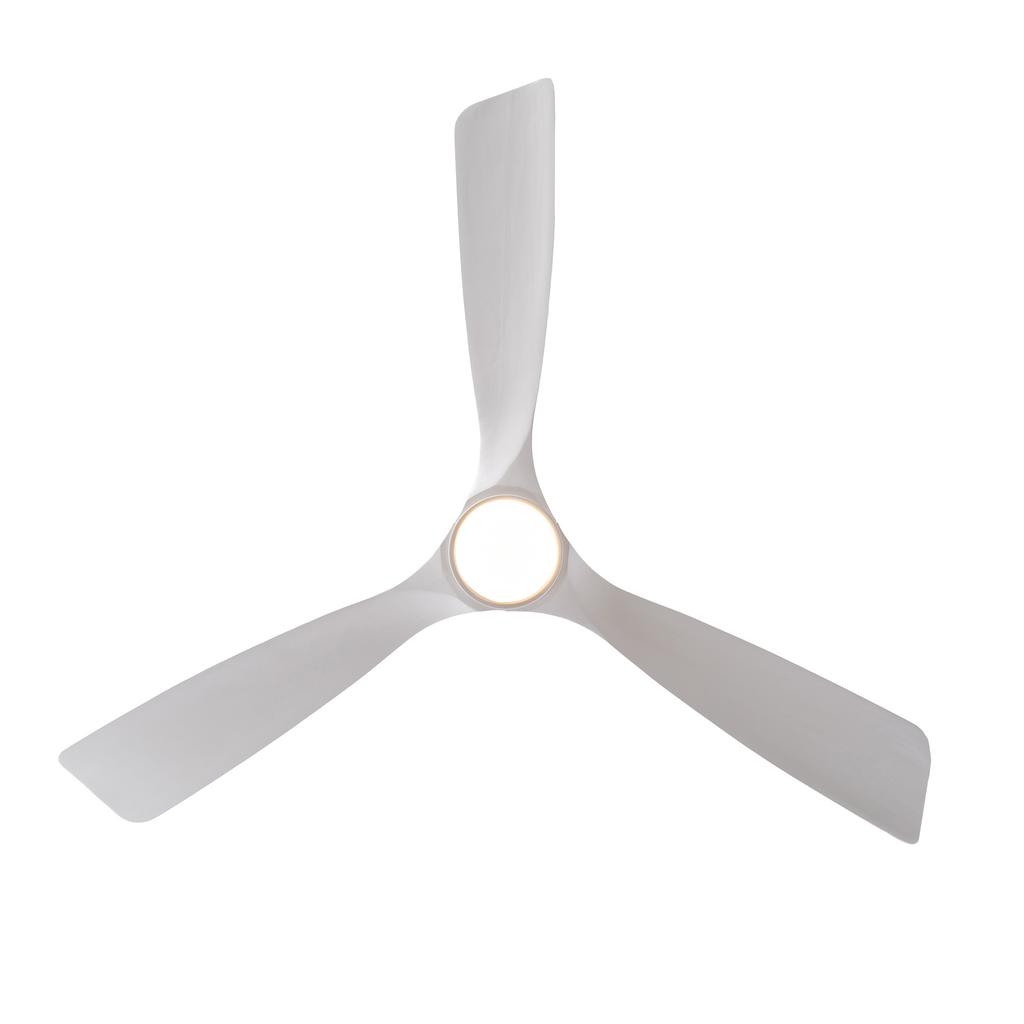 60-inch ceiling fan in white, three-blade, wood propeller blades, remote control, 3CCT, Reversible DC Motor, Six Speed Settings, and Power-Off Memory