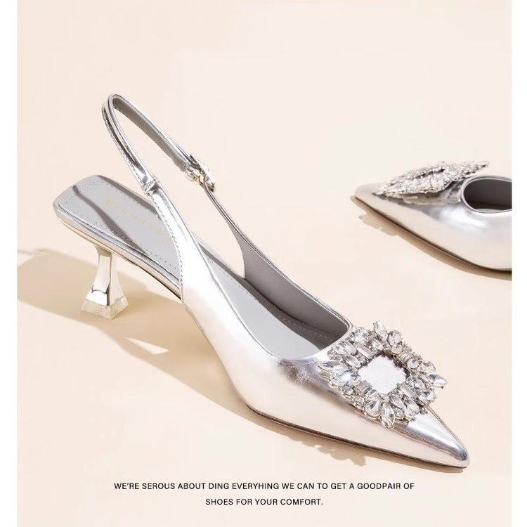 Летняя Новая Мода Туфли на Высоком Каблуке Женские Туфли с Острым Носком Платья Сандалии Летние Женские Элегантные Сексуальные Сандалии со Стразами