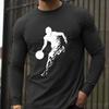 Basketball Boy Print Men's Tshirts Long Sleeve Tees Round Neck Casual Pullover Men's Clothing Plus Size