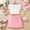 Детская одежда, летний костюм для девочек 4-7 лет, с короткими рукавами, квадратным вырезом, короткими рукавами и короткой юбкой, комплект из 2 предметов