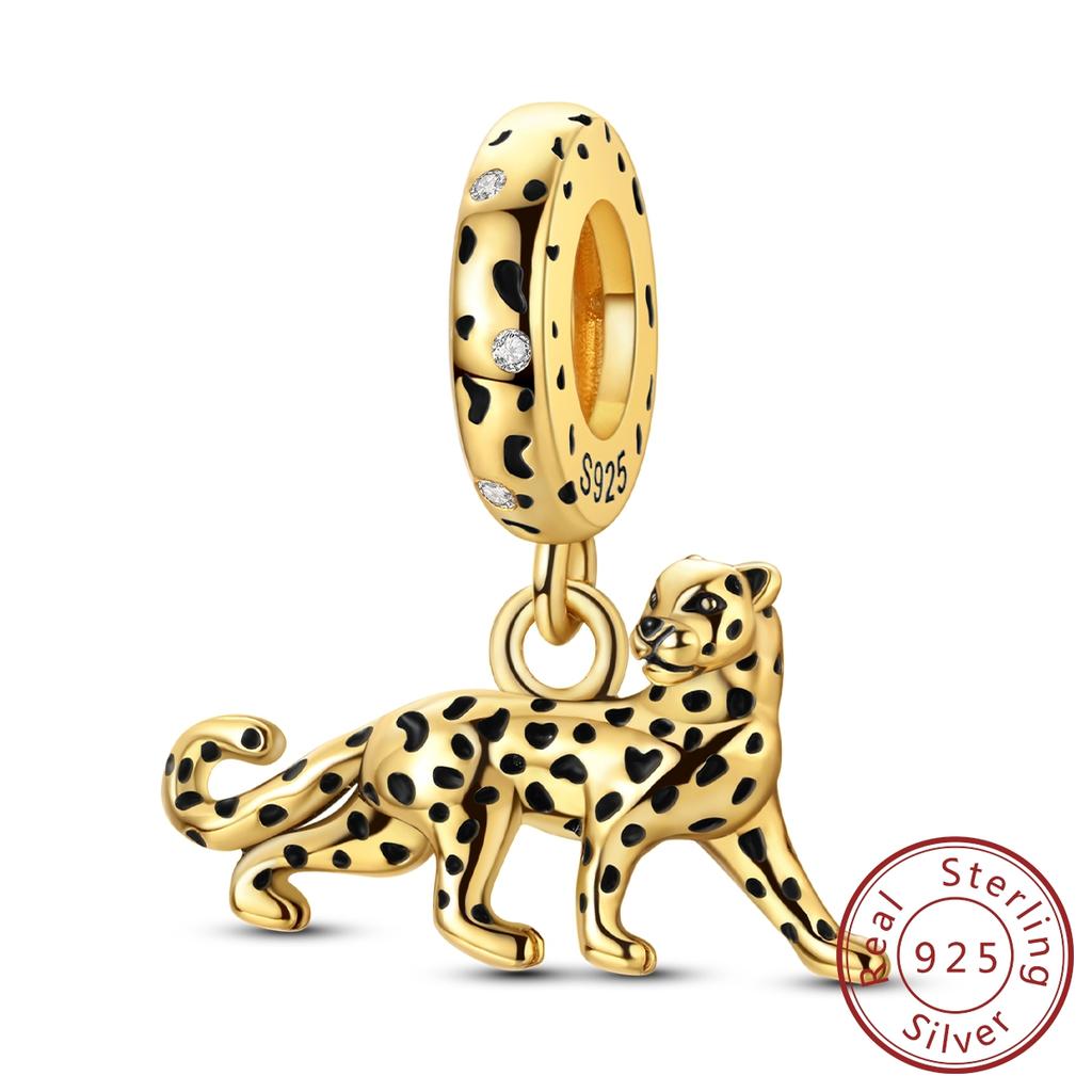 New Gold Series Copper Charms Sparking Gold Plated Pendant Bead Leopard Dog Fit Original Bracelet Diy Jewelry