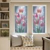 Flowers Window Privacy Film Stained Glass Tulip Butterfly Window Cling Static Glass Sticker for Home Kitchen Office