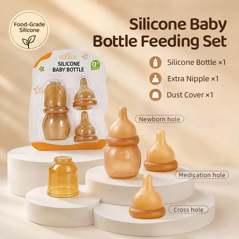 Wide Neck Mini Baby Silicone Bottle Anti-Colic Newborn Feeding 60ml