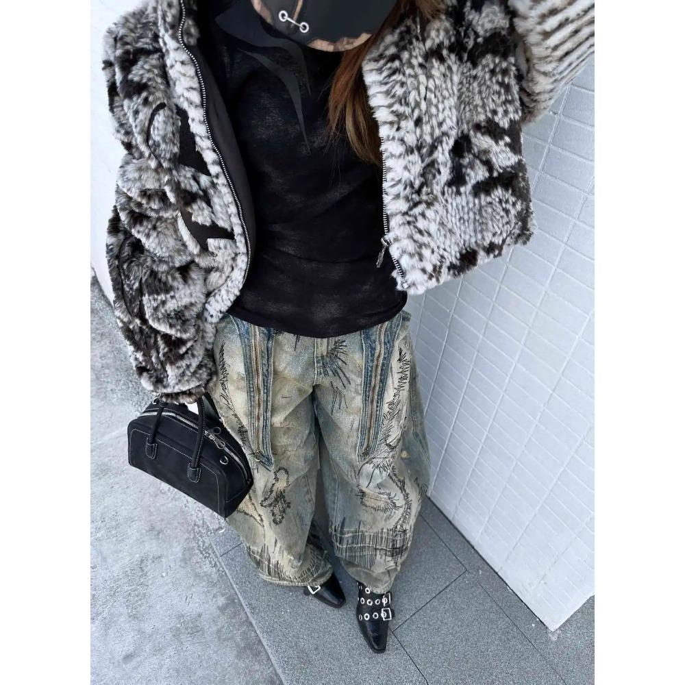 ZYLLO Американские джинсы Y2K с нашивкой, вышивка иглой, тяжелая промышленность, широкий крой, ретро, грязное окрашивание, варка, свободные, модные, повседневные, с высокой талией