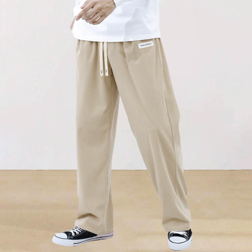 Spring and Autumn Solid Color Lace Sports Pants Simple Straight Leg Pants Men's Casual Pants Wide Leg Pants