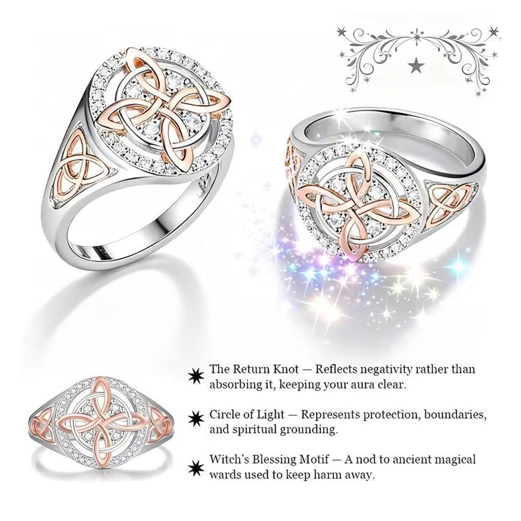 Bicolor Witches Knot Ring with Cubic Zirconia Celtic Knot Ring Protect Your Loved Ones Vintage Jewelry Gift for Women