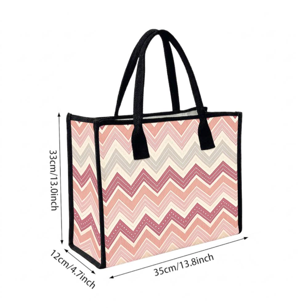 Wavy Chevron Pattern Tote Bag Casual Large Capacity Portable Daily Handbag for Women Outdoor Shopping Commute Use