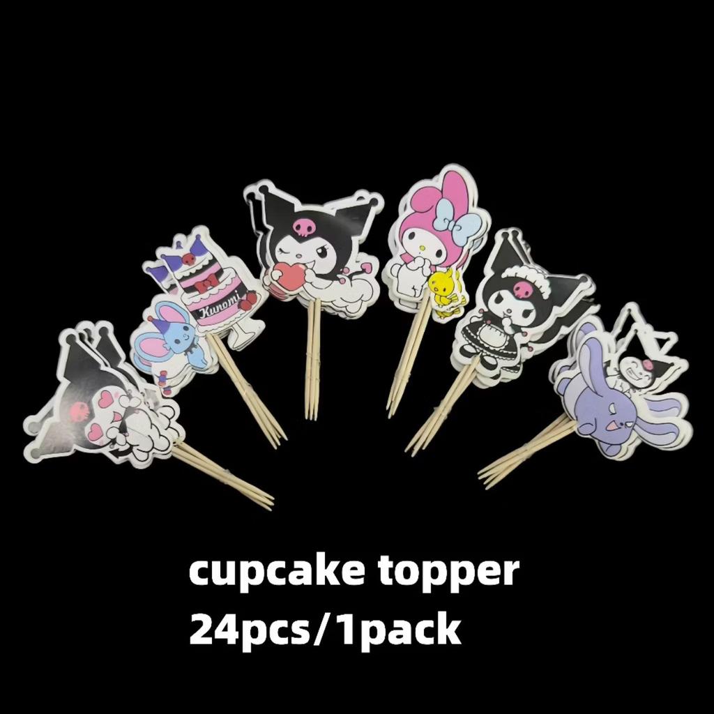24Pcs Double‑Sided Cartoon Cake Toppers, Toothpick Cupcake Picks, Birthday Party Dessert Table Decorations Supplies