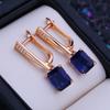 LSOOYH серьги-клипсы цвета розового золота, модные серьги для женщин, синий кубический цирконий, полые обручи, длинные серьги-капли, ювелирные изделия