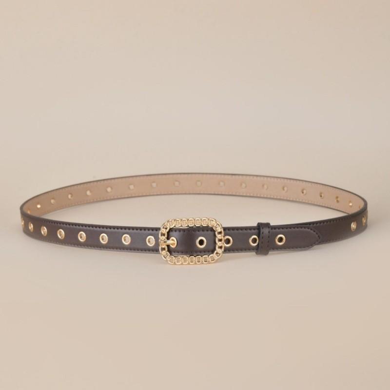 Женский винтажный качественный пояс с золотой пряжкой, тонкий пояс для талии, модный и универсальный аксессуар