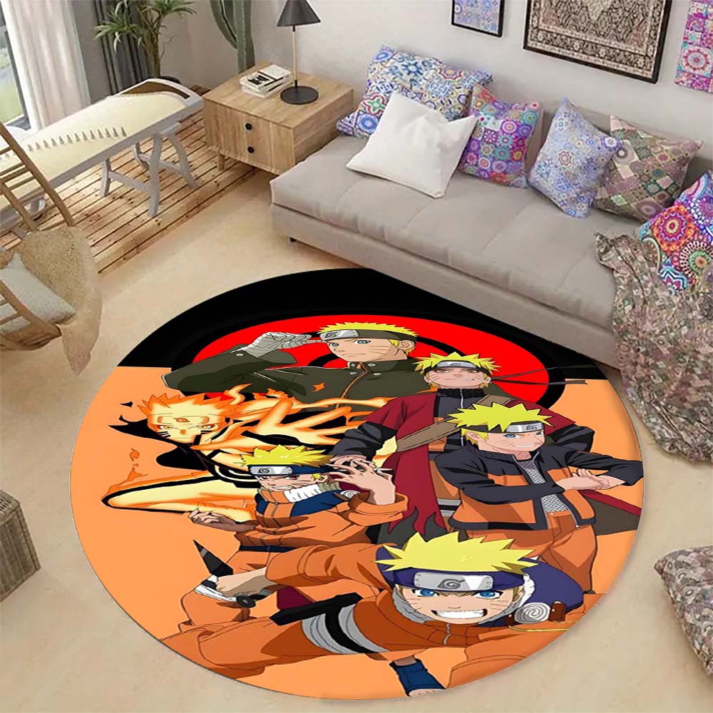 Cartoon Naruto Round Area Rug Soft Plush Carpet Non-Slip Mat for Bedside Sofa Gaming Room Home Decoration