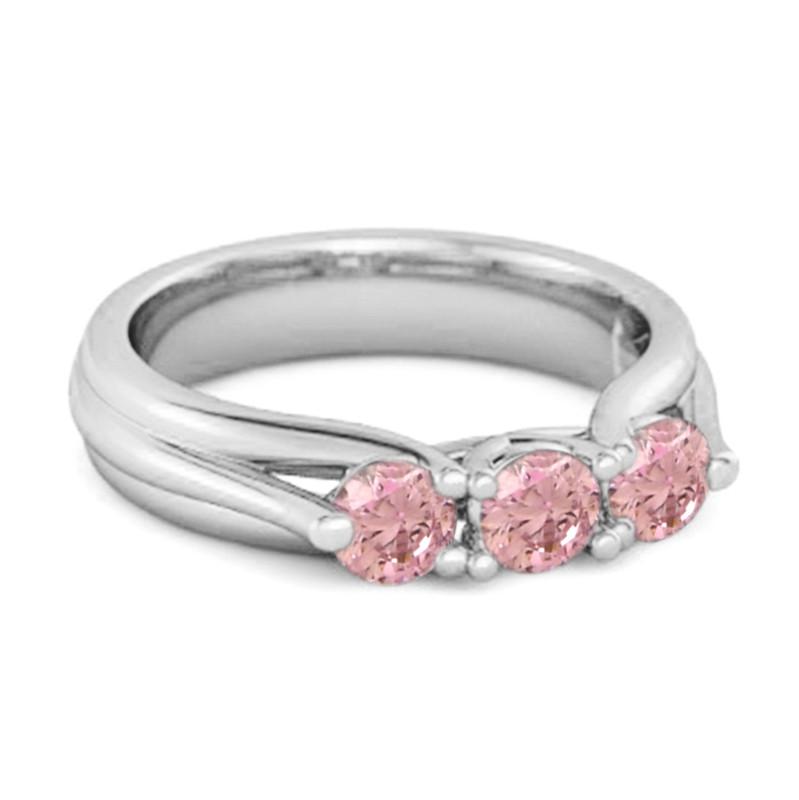Pink CZ Three Stone Women Wedding Ring - 925 Sterling Silver