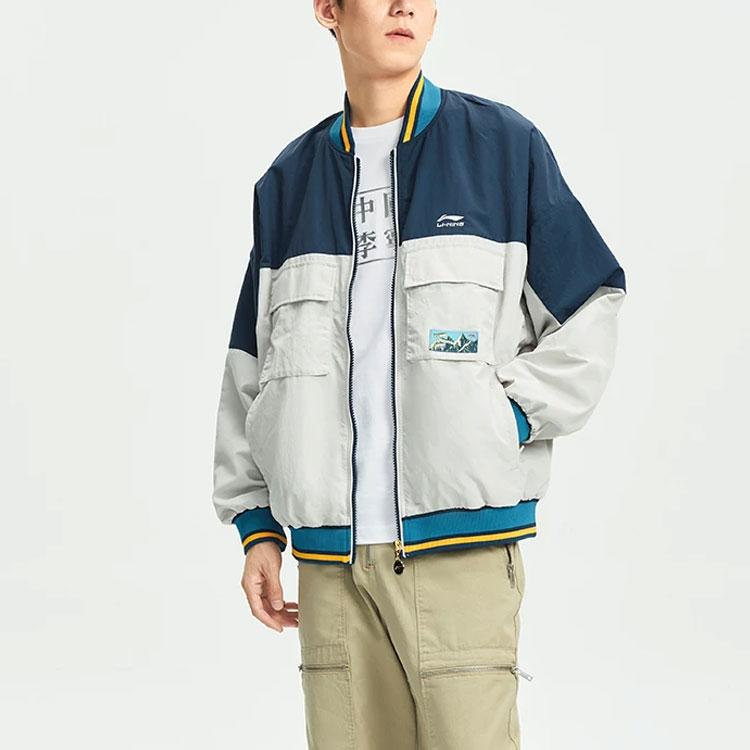 Водонепроницаемая свободная куртка с цветными блоками Li Ning Sports Trend Series, осенняя куртка унисекс, темно-синяя, антарктическо-серая, AJDR383-3