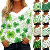 Women's Saint Pao Print Long-sleeved V-neck Casual Loose T-shirt Top