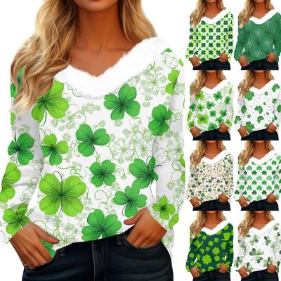 Женская футболка с длинным рукавом и V-образным вырезом, повседневная, свободного кроя, с принтом Saint Pao