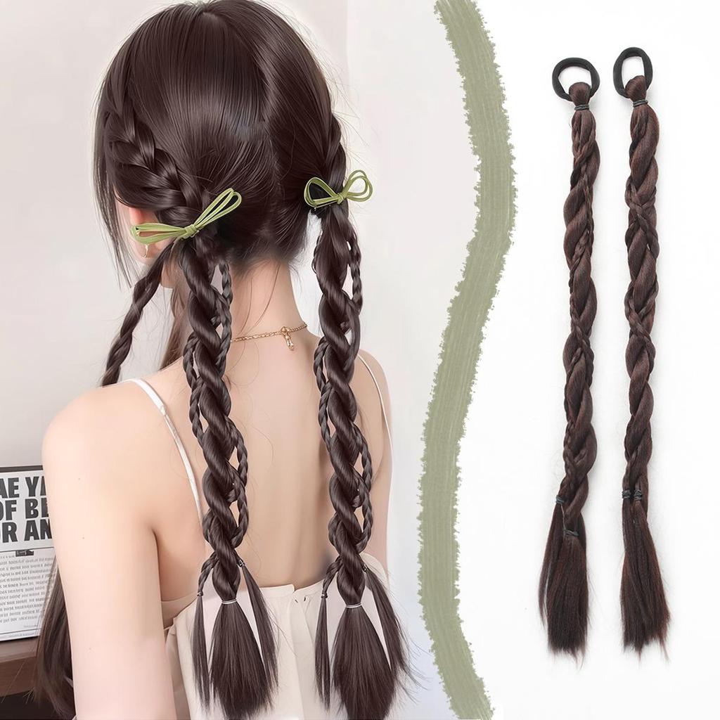 2pcs Fashion Braid Head Rope Wig Playful Girls Handmade Fishbone Twist Braids High Ponytail Hair Accessories for Woman Daily Use