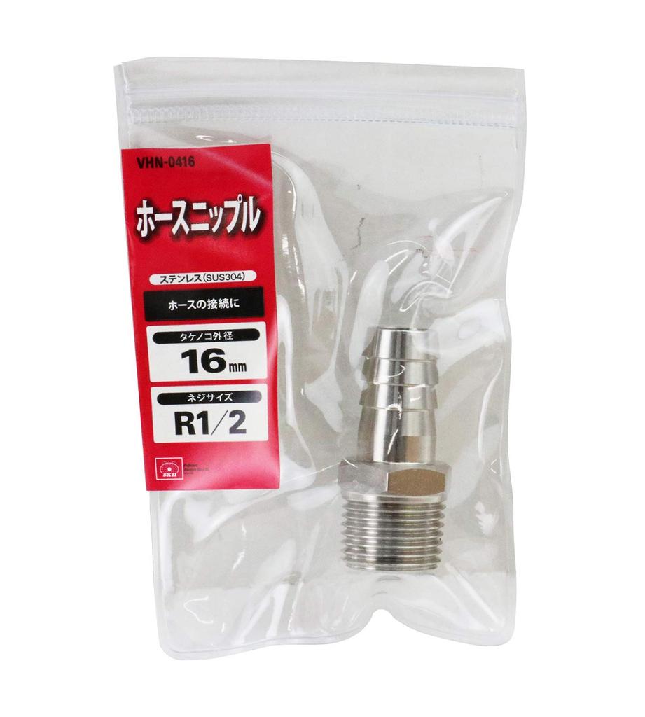 SK11 (SK11) Stainless Hose Nipple Bamboo Saw Outer Diameter 16mm Thread R12 H16×4M VHN-0416