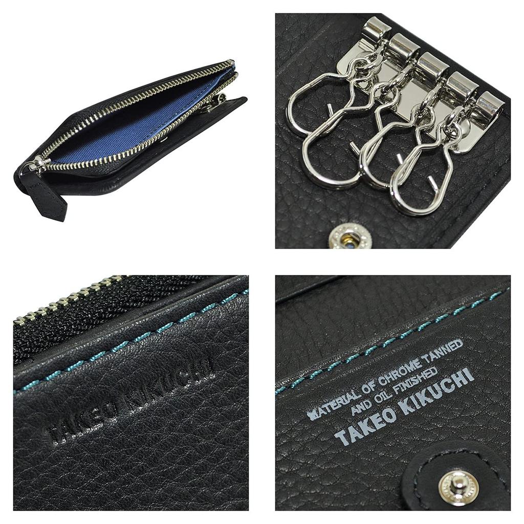 Чехол для ключей с брендовым подарочным пакетом на молнии Tenero 1709029 Воловья кожа Натуральная кожа Черный [Takeokikuchi] L-образный Мужской [01]