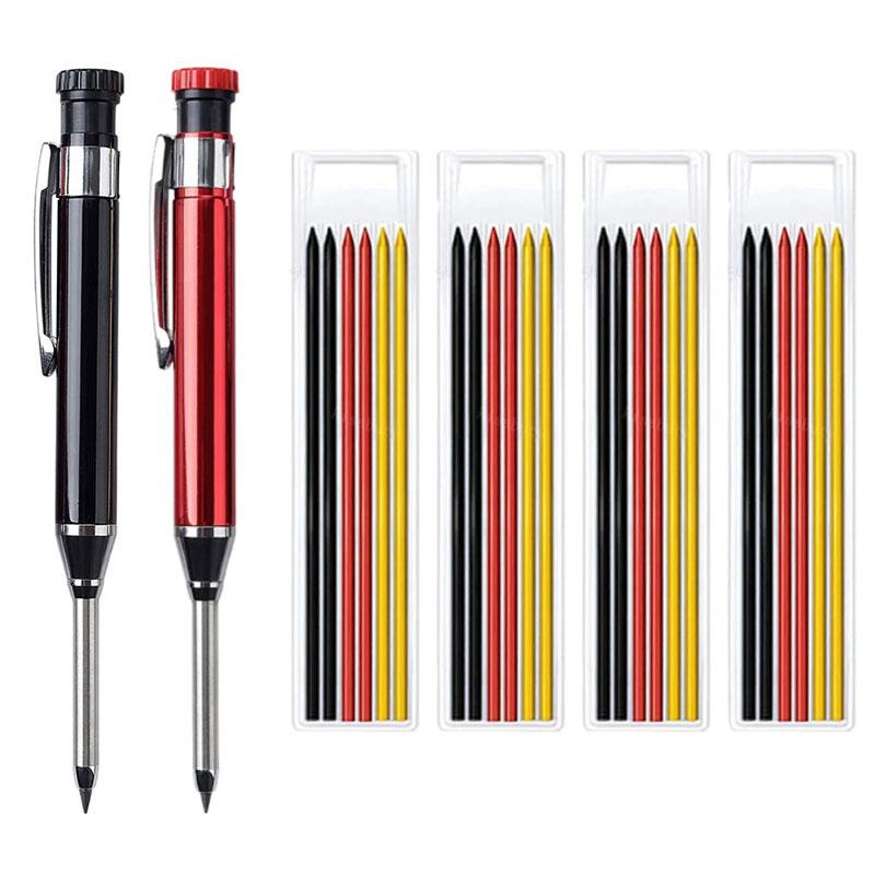 Long Head Nib Deep Hole Woodworking Metal Solid Carpenter Mechanical Pencil Set with Sharpener Construction Marking Scriber Tool